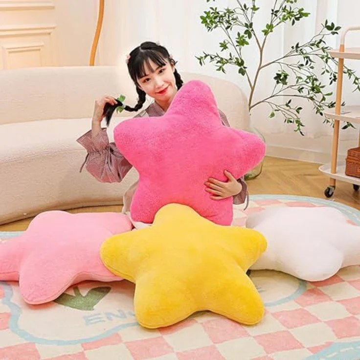 Kuschelkissen Kinder Sternkissen Plüsch Kissen Dekokissen für kuschelecke kinderzimmer, Weiche Flauschige Sternform Zierkissen Sofakisse für Heimdekoration (Lotuswurzel,30 cm) – Bild 6