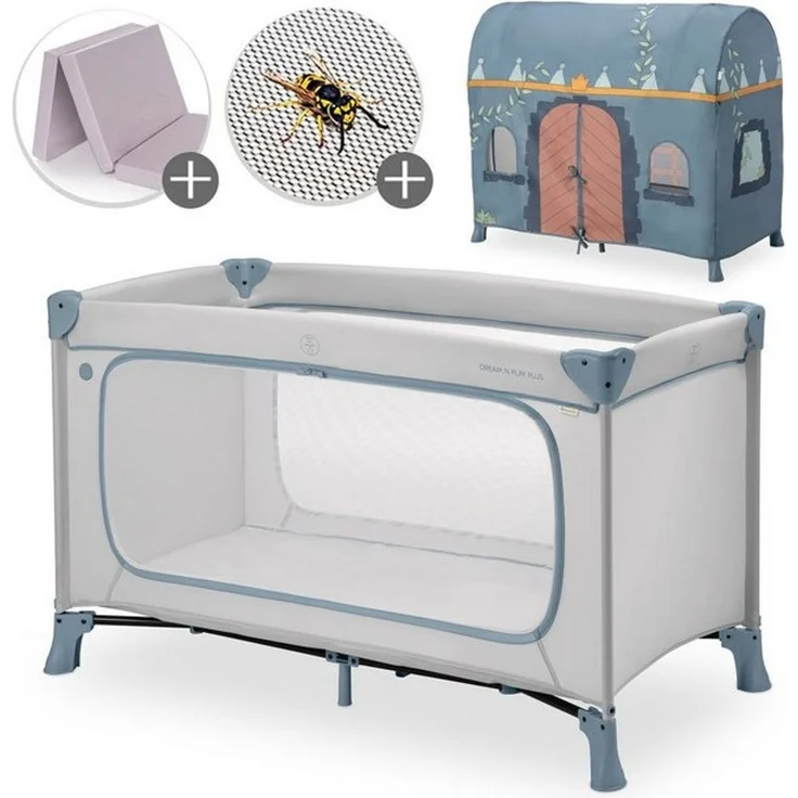 Hauck Baby-Reisebett Dream N Play Plus - Dusty Blue, Kinderreisebett mit Eingang, Matratze, Moskitonetz & Spielzelt faltbar – Bild 4