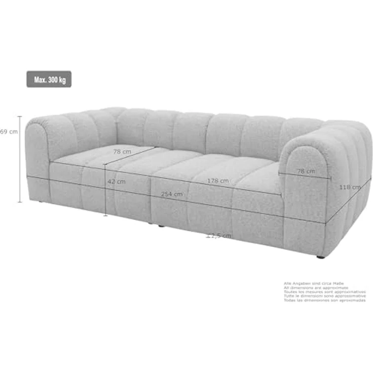DOMO. collection Sofa 800 020, 3-Sitzer Bigsofa mit Taschenfederkern, 3er Couch, Modulsofa, Polstergarnitur, 118 x 254 x 69 cm (BxTxH), beige – Bild 2