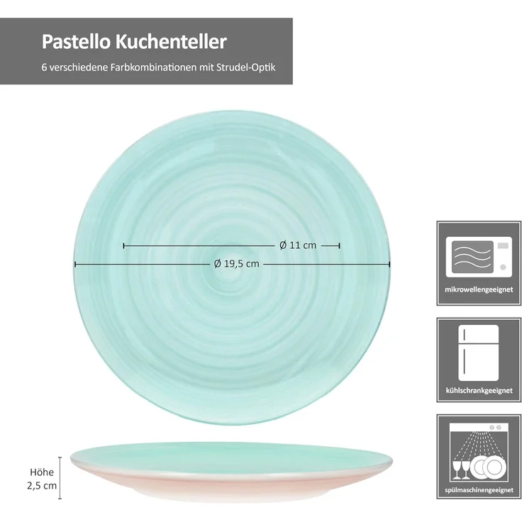 MamboCat Frühstücksteller Pastello 6er Set Kuchenteller Steingut 6 Pers bunt Dessert-Teller – Bild 6