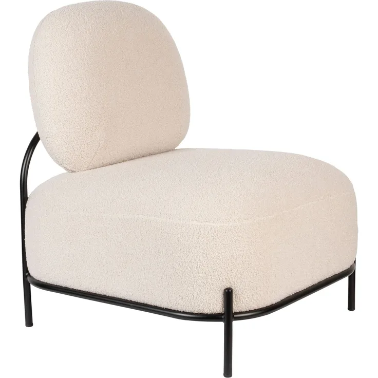 Loungesessel Polly mit Teddy-Bezug in Ivory und Metallgestell Beige 66x71,5x77 cm