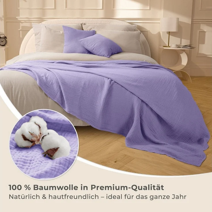 Laynenburg Tagesdecke Musselin aus 100% Baumwolle – Baumwolldecke, Kuscheldecke, Wohndecke als Sommerdecke, Bett-Überwurf, Couch-Überwurf, Sofa-Decke – Bild 4