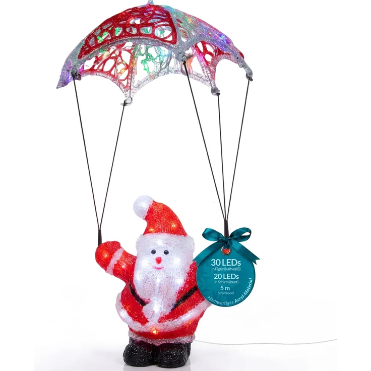 Deuba LED Acryl Figur Außen Weihnachtsmann Fallschirm beleuchtet Weihnachtsdeko Weihnachten Weihnachtsfigur – Bild 1