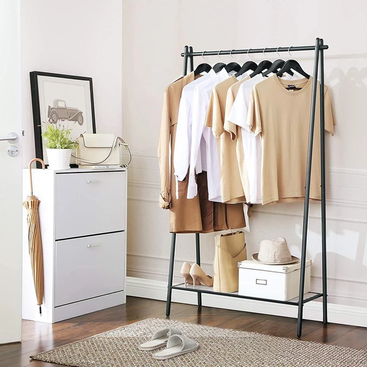 Kleiderständer, hält 110 lb, elegantes Turm-Design, unteres Regal aus Gitternetz, Kleiderständer für den Schlafzimmerein – Bild 2