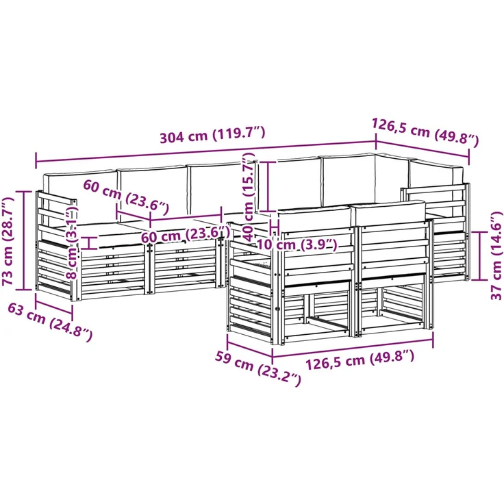 vidaXL Outdoor-Sofagarnitur 8 stk. 8-Sitzer Natur und Hellgrau 3374991 – Bild 10