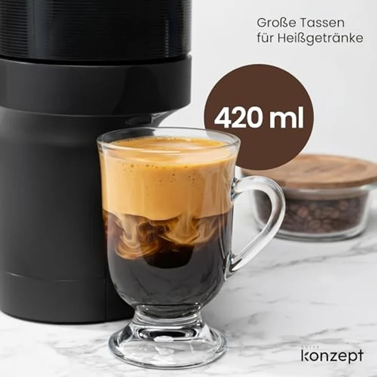 KONZEPT Gläser-Set Kaffeetassen 6-teilig – 420 ml, ideal für Kaffee, 6-tlg, aus Glas mit Henkel, hitzebeständig & spülmaschinengeeignet – Bild 3