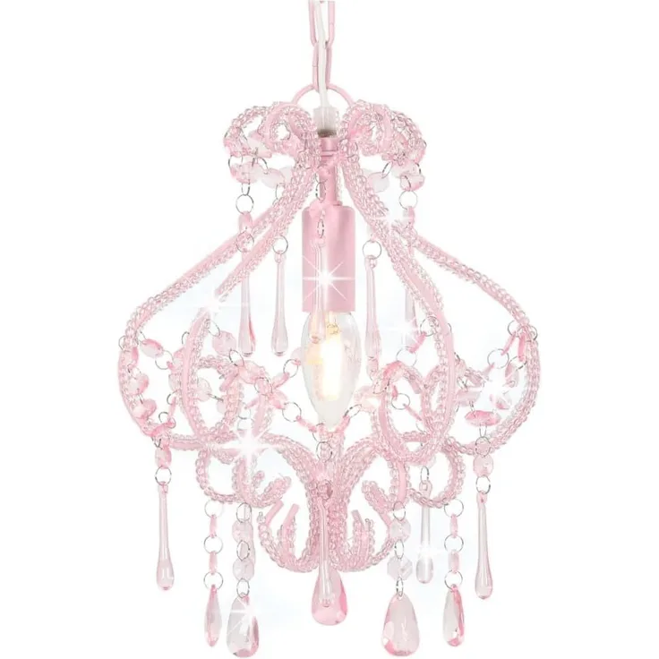 Deckenleuchte mit Perlen Rosa Rund E14