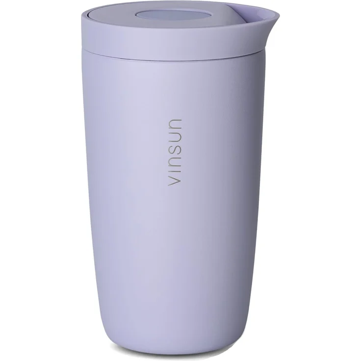 Vinsun Thermobecher Edelstahl Isolierbecher 350ml - Kaffeebecher to Go auslaufsicher, 2-tlg, Edelstahl, Doppelwandig, BPA frei, bruchfest, Einhandbedienung per Knopfdruck – Bild 1