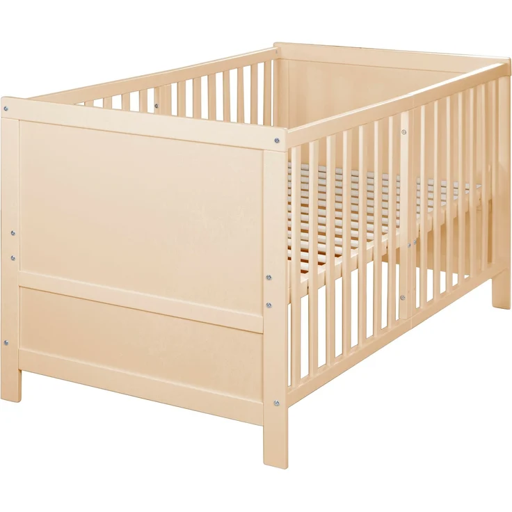 roba Babybett EASY SLEEP 70 x 140 cm inkl. Umbauecken - Mitwachsendes Gitterbett 3-fach höhenverstellbar - 3 Schlupfsprossen - Holz natur – Bild 1