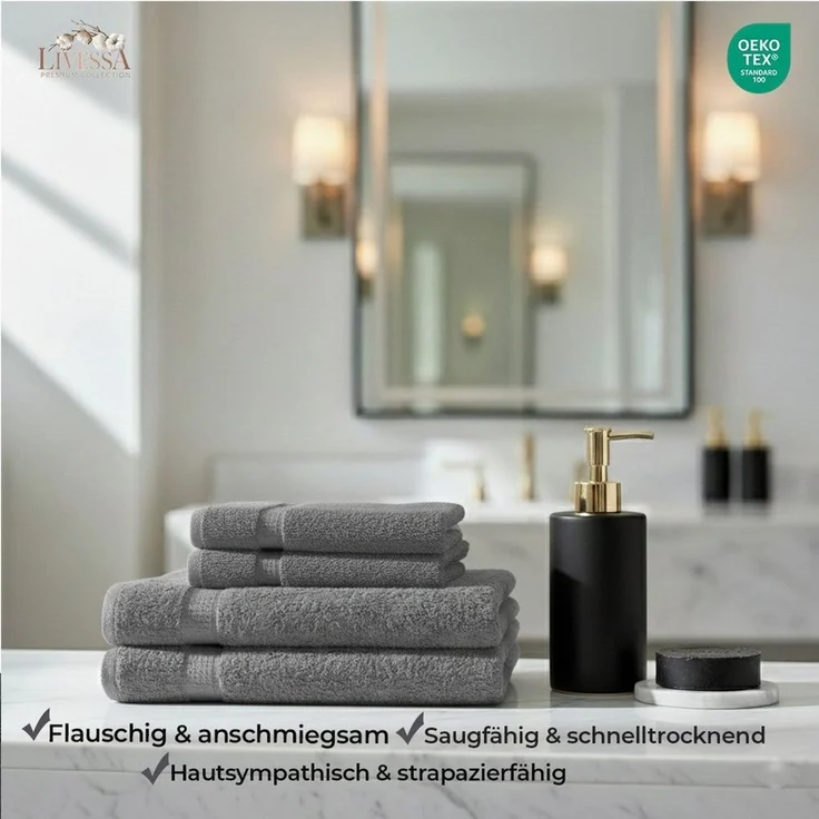 livessa Handtücher Frottiertücher Elegance - Handtuch - Duschtuch - Badetuch - Gästetuch, Luxuriöse Qualität der Spitzenklasse, aus 100% Baumwolle – 500 g/m². – Bild 3