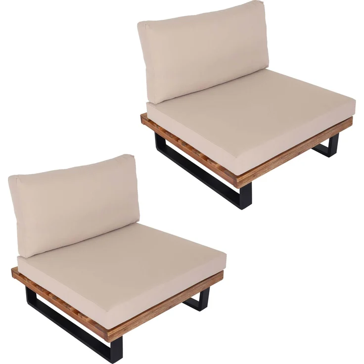 2er-Set Lounge-Sessel HWC-H54, Garten-Sessel, Spun Poly Akazie Holz FSC-zertifiziert Alu ~ hellbraun, Polster beige – Bild 9