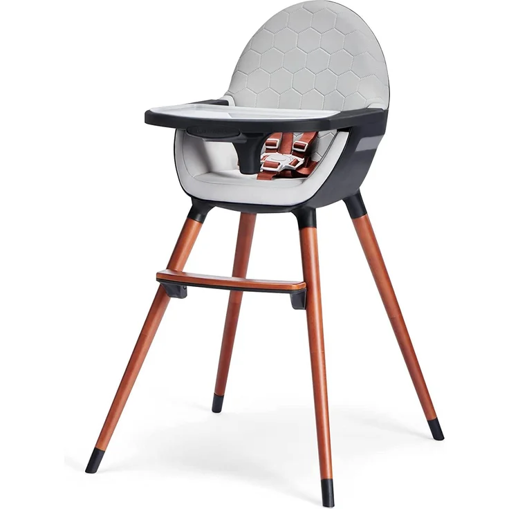 kk Kinderkraft FINIX Hochstuhl Baby ab 6 Monate bis 5 Jahre, Kinderhochstuhl 2in1 für ältere Kinder, Beine aus Holz, Verstellbare Rückenlehne Tablett Fußstütze, Stilvolles Design, Grau – Bild 1