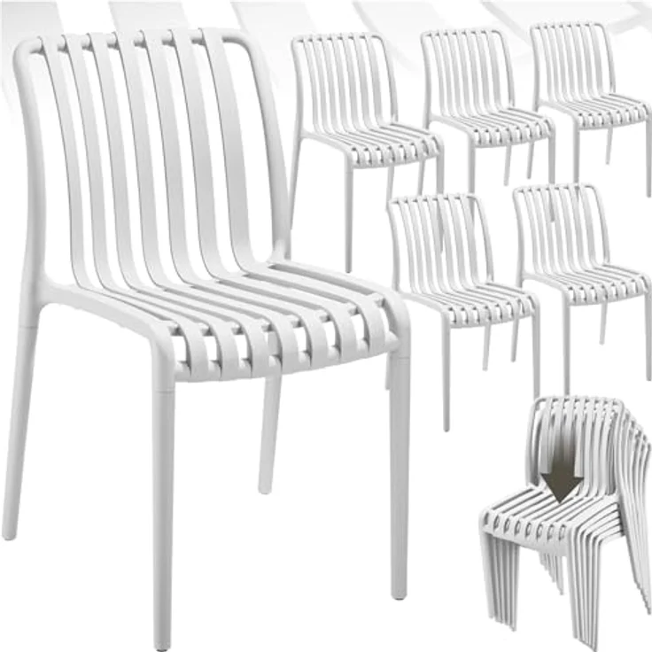 tectake Gartenstuhl Balkonstuhl, stapelbar, 47 x 58 x 80,5 cm, Belastbarkeit 110 kg (Terrassenstuhl Alcudia für Außen in Creme, 6 St), wetterfest und UV-beständig, pflegeleicht, rutschfeste Gummischoner – Bild 2