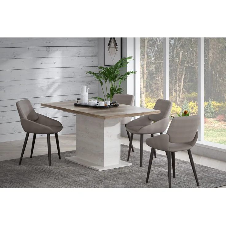 FORTE Duro Esstisch ausziehbar, Holzwerkstoff, Weiß/Beige/Braun, 160 x 76,6 x 90 cm