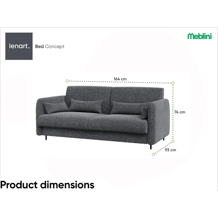MEBLINI Elektrisches Schrankbett BC-36 - 140x200cm Vertikal - Weiß Matt - Sofa und Kopfteil Dunkelgrau ohne Matratze - Wandbett mit Lattenrost, Sofa und Kopfteil - Wandklappbett – Bild 8