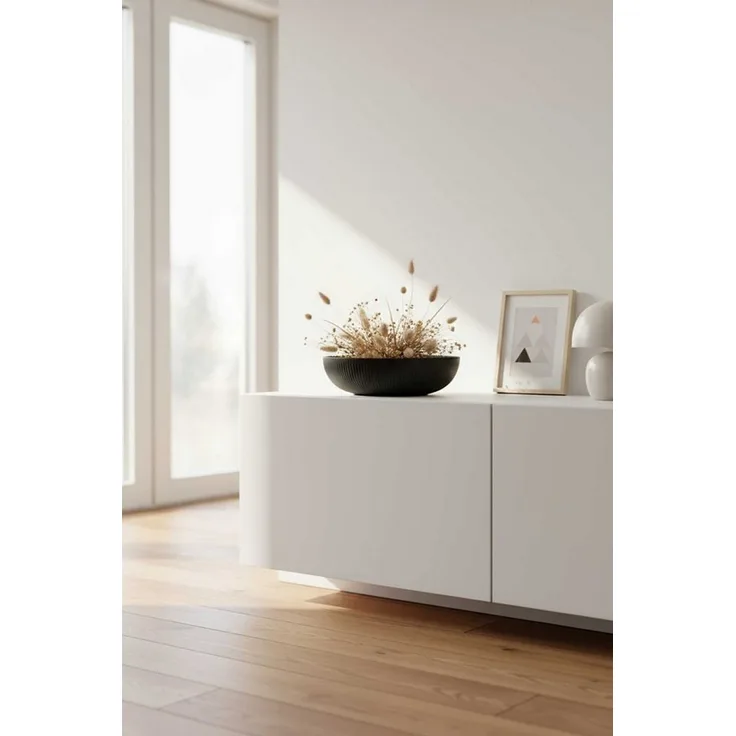 VIVANNO Pflanzschale Fiberglas PLANA Schale - Skandianthrazit Geriffelt (1 St), 34x9 cm