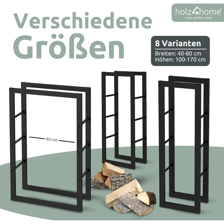 Kaminholzregal - Metall, Schwarz - BHT 40 x 100 x 25cm – Bild 8