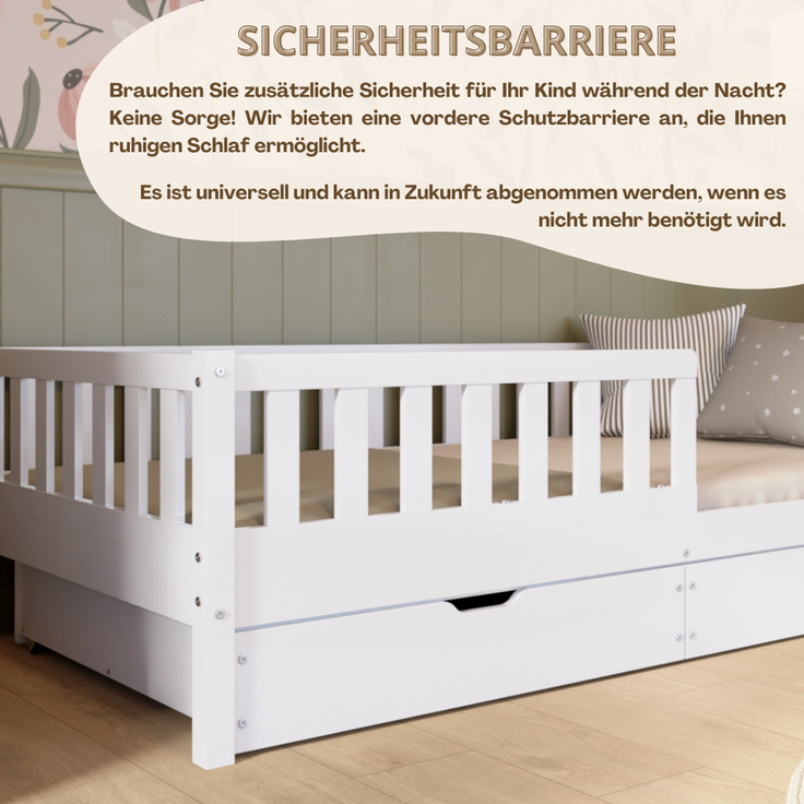 Crazy Pine 'Crazy Basic' Kinderbett mit Rausfallschutz, Skandinavisches Design, Holz, Weiß, 90x190 cm, mit Schublade – Bild 6
