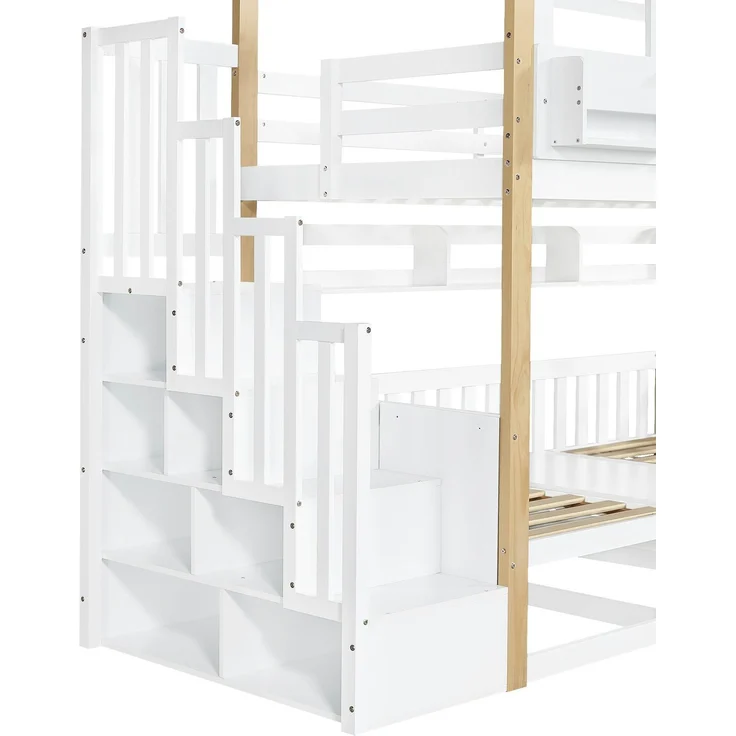 Etagenbett mit 2 Liegeflächen, Treppe, Tisch, Regalen, Rausfallschutz, 90x200cm, Liegefläche umbaubar zur Sitzgruppe, Kinderbett, Kiefer – Bild 10