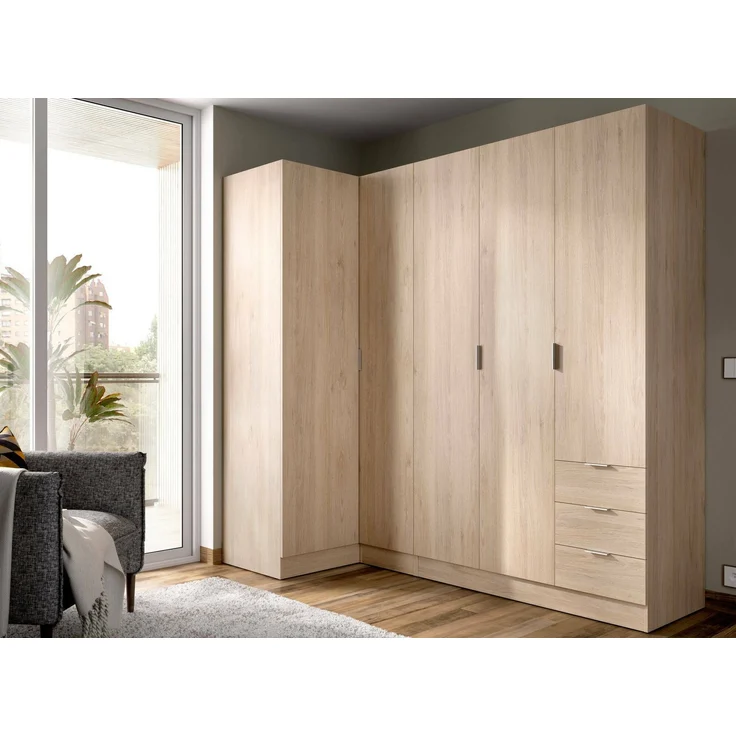Dmora Großer Kleiderschrank Atena, Eckschrank für Schlafzimmer, Eckschrank mit 5 Flügeltüren, 214 x 91 x 184 cm, Eiche – Bild 2