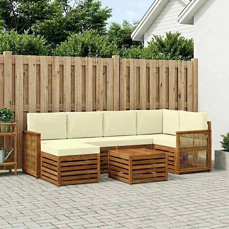 vidaXL Outdoor-Sofagarnitur 7 stk. 5-Sitzer Natur und Creme 3384596 – Bild 1