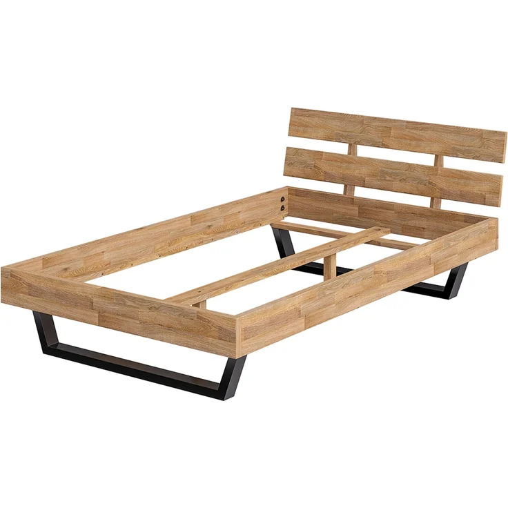 skølm 'Alver' Bett 120x200 cm, Bettgestell, natur geölt, Massivholzbett aus Eiche mit Metallkufen, Doppelbett mit Streben Bettkopf – Bild 2