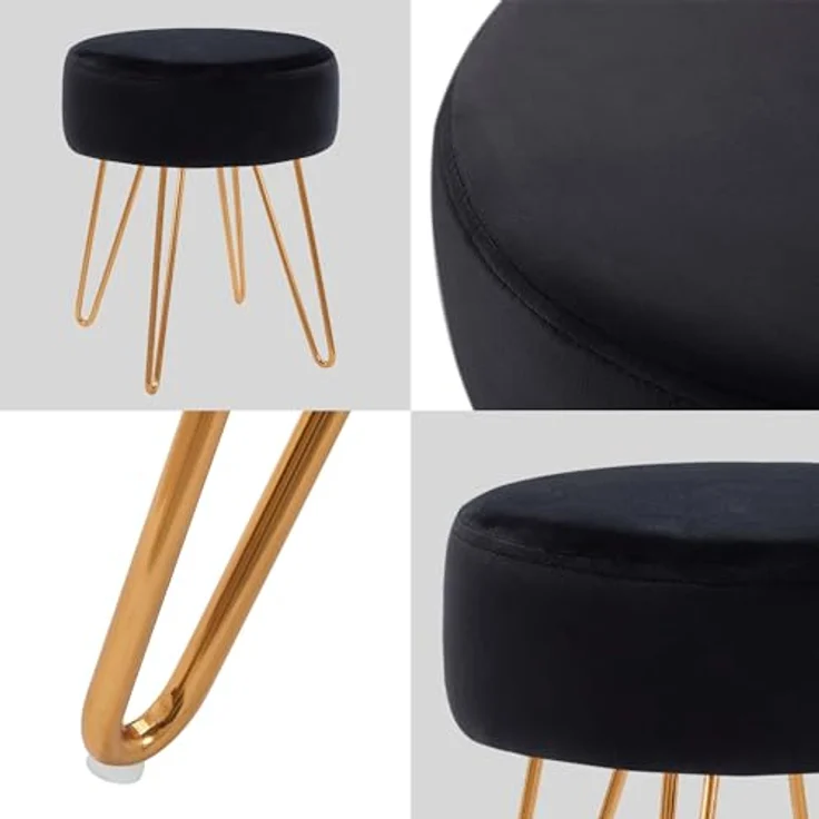 Duhome Hocker, Sitzhocker Rund Hocker Samt oder Stoff Lederoptik Schemel Metallbeine – Bild 7