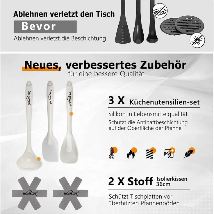 HOMELUX Topf-Set Induktions Töpfe Set Classic Antihaftbeschichtung Kochtopfset, Aluminium (Kochgeschirr-Set, 15-tlg, 3x Kochtopf, 2x Bratpfanne,1x Saucentopf,4x Glasdeckel,5x Zubehör), Induktionsgeeignet – Bild 2