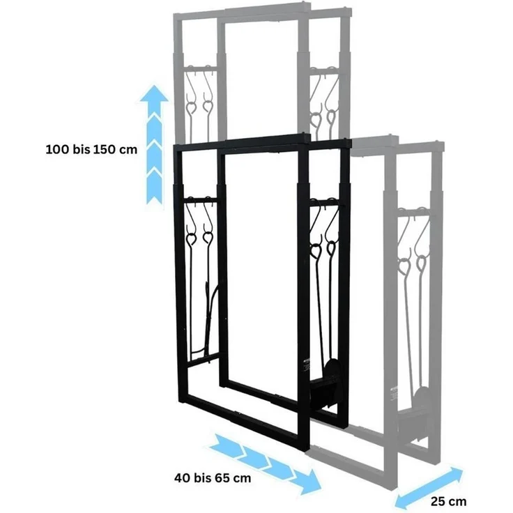 PROREGAL® Kaminholzregal PHOENIX verstellbar mit 4 Kaminwerkzeugen 100-150x40-65cm 9 Größen, Holzständer Holzhalter Kaminholzständer Brennholzregal – Bild 2