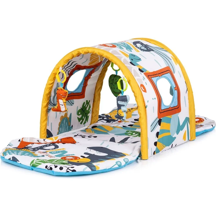 Chipolino Spielbogen Tunnel Haus Dino Stofftiere Krabbeldecke Spiegel ab Geburt gelb – Bild 1