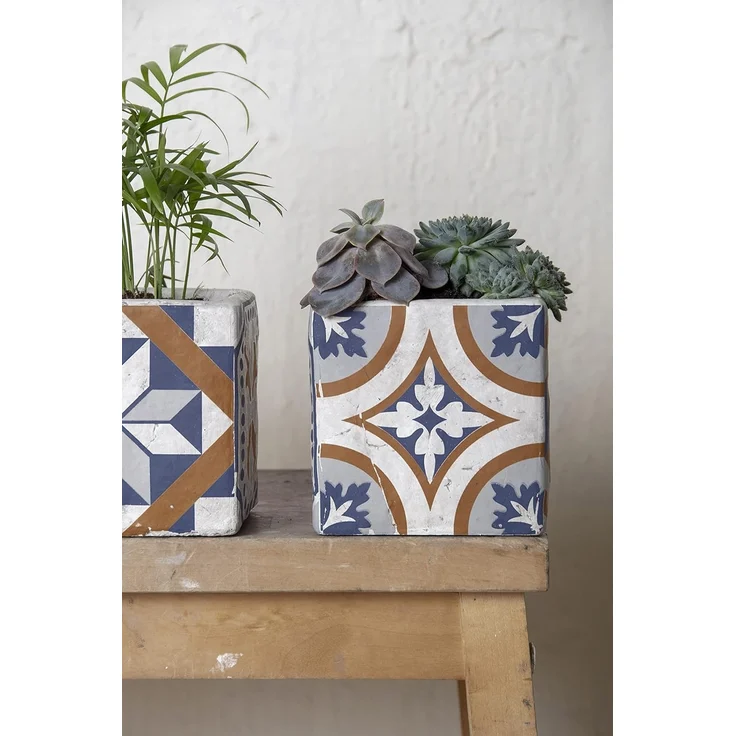 esschert design Blumentopf, Blumentopf Portugiesische Kacheln Beton 11,5x11,5xH11,5cm – Bild 7