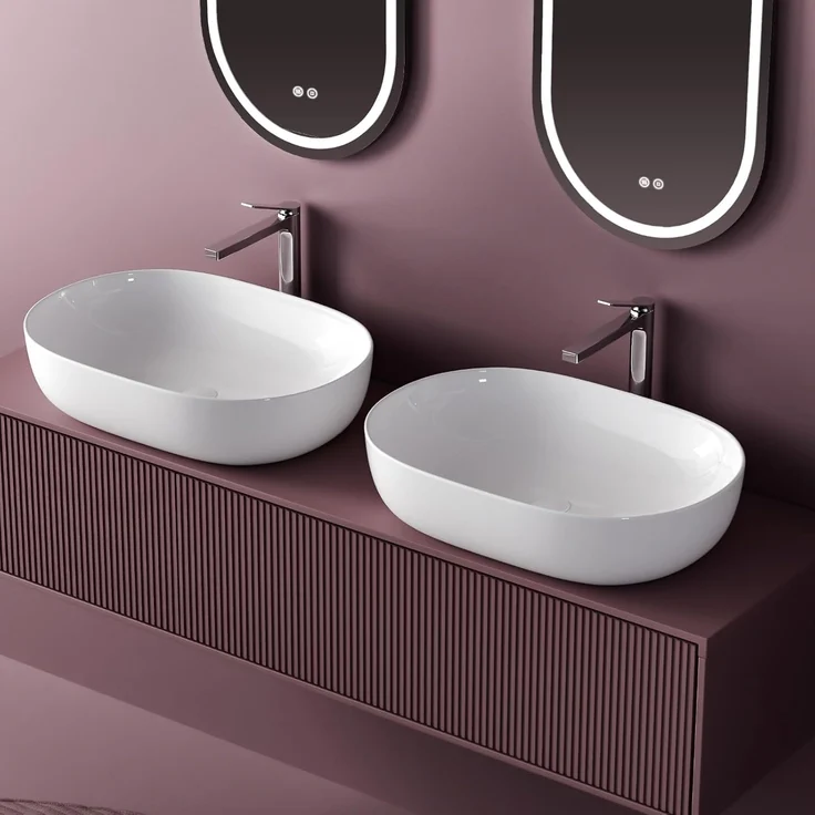 EMKE Waschbecken – Aufsatzwaschbecken Oval, 60 x 41 x 13 cm, Weiß, Kratzfest Waschbecken Bad, Leicht zu Installieren & Reinigen, Waschtisch für Bad & Gäste-WC – Bild 4