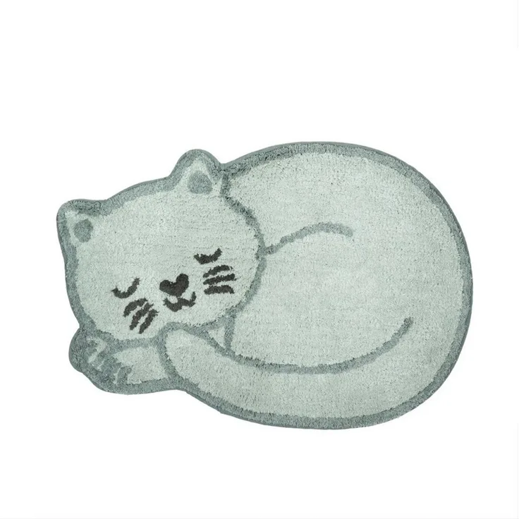 Sass & Belle Badematte Schlafende Katze, Höhe 10 mm, rutschhemmend beschichtet, weich, Baumwolle, Kater, Mietze, ca. 60 x 43 cm