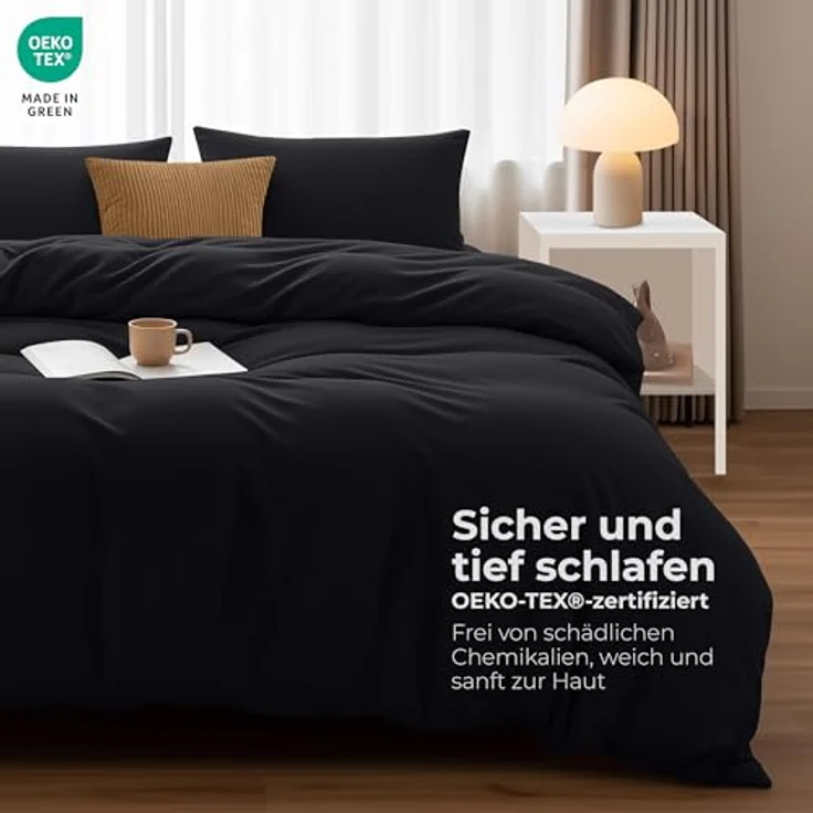 Utopia Bedding Bettwäsche Set - Mikrofaser Bettbezug 230x220 cm + 2 Kissenbezüge 50x75 cm - Schwarz – Bild 3