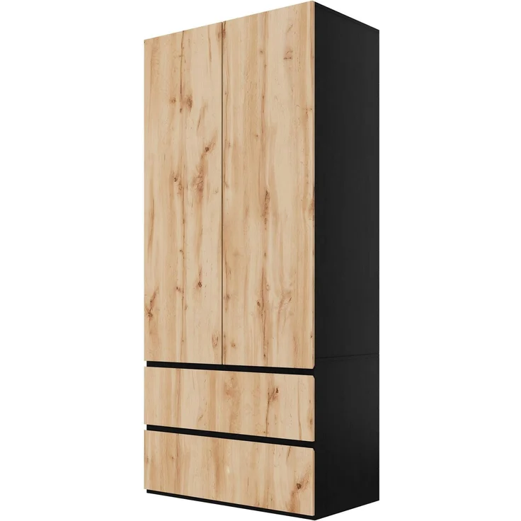 Kleiderschrank Garderobenschrank, 90 x 50 x 200 cm, mit 1 Kleiderstange, 2 Schubladen und 2 Türen, moderner Hochschrank für Schlafzimmer, Flur, Kinderzimmer oder Büro (Eiche Artisan/Weiß)--Holz--90x50x200cm--YOUDENOVA – Bild 6