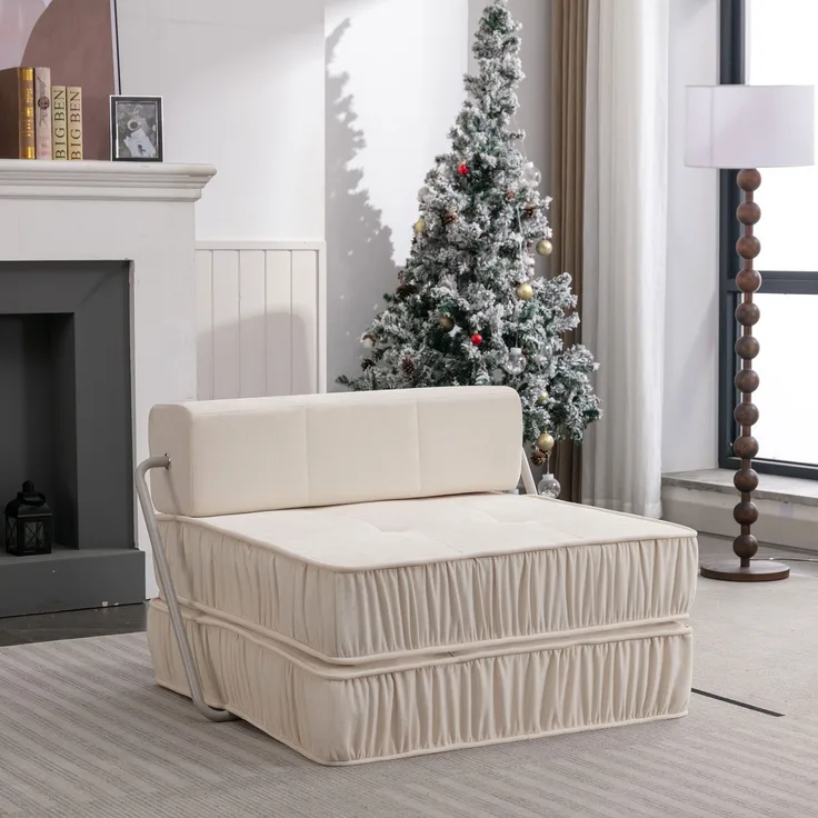 ZUBALIYA SchlafSofa mit Chenille - Bezug, modular aufgebaut, mit Schaumstoffpolsterung, mit rutschfester Basis, Weiß