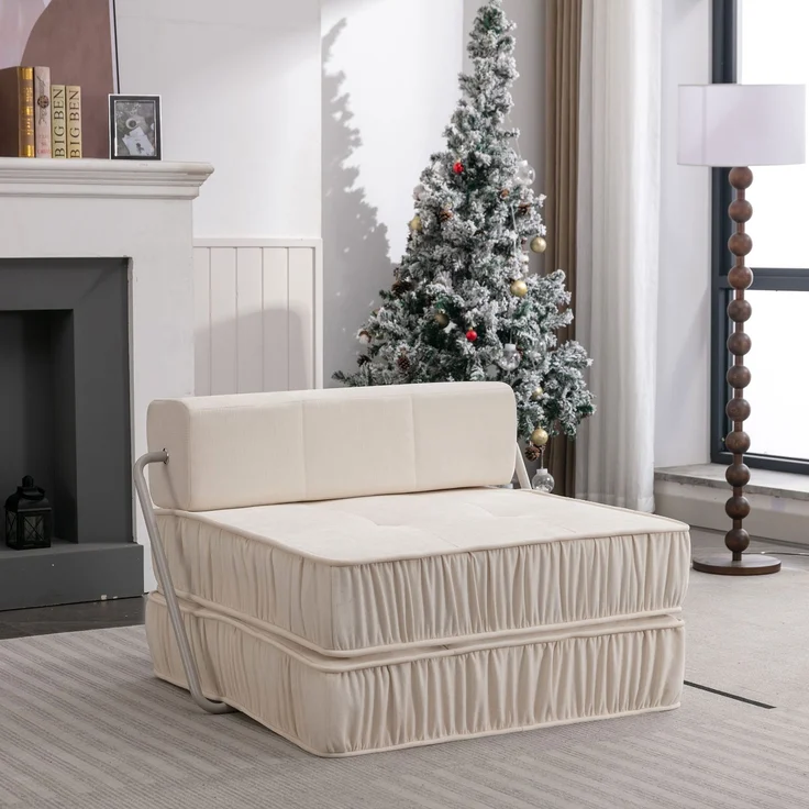 ZUBALIYA SchlafSofa mit Chenille - Bezug, modular aufgebaut, mit Schaumstoffpolsterung, mit rutschfester Basis, Weiß – Bild 1