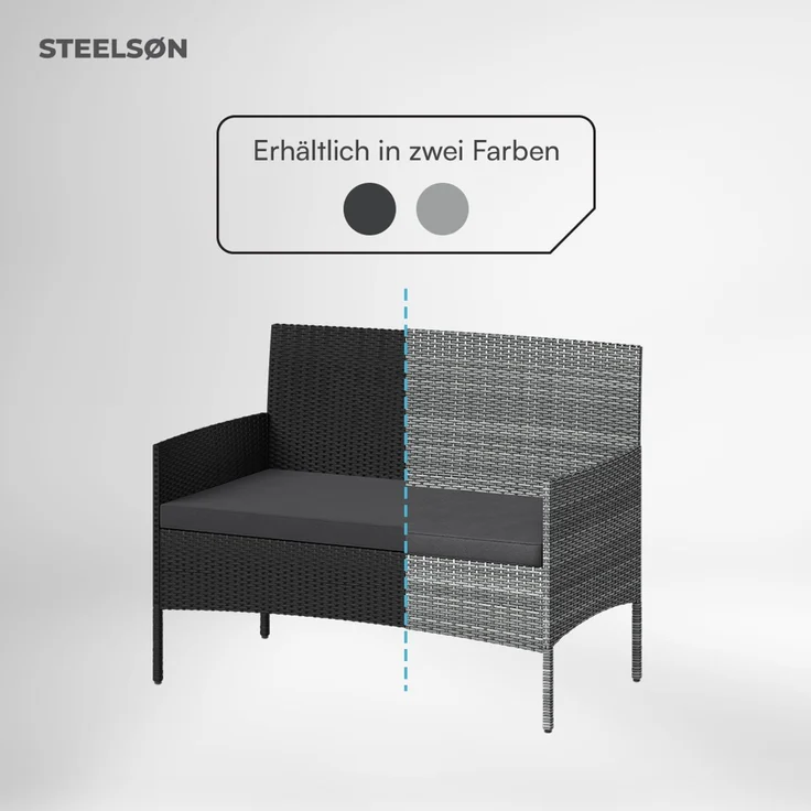 STEELSØN 'Thalora' Gartensofa 2er-Sitzer, inkl. Kissen, grau-meliert/anthrazit, 84x55x100 cm, aus Polyrattan – Bild 7
