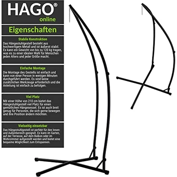 HAGO Hängemattengestell Hängestuhlgestell Metallgestell Hängeständer Hängegestell Metall unive – Bild 2
