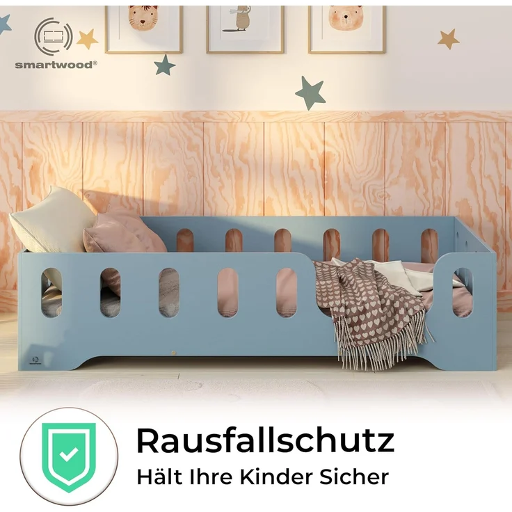 smartwood Kinderbett Bodenbett 80x200 mit Rausfallschutz & Lattenrost - Blau - Kinder Montessori Bett TILA 2P mit glatten Kanten - Betten für schnelle Montage - Bis 230 kg belastbar – Bild 5