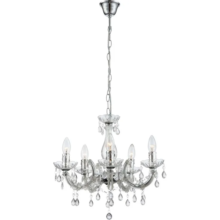 Kronleuchter, Lüster, Kristalle, klar, 5-flammig, H 128 cm