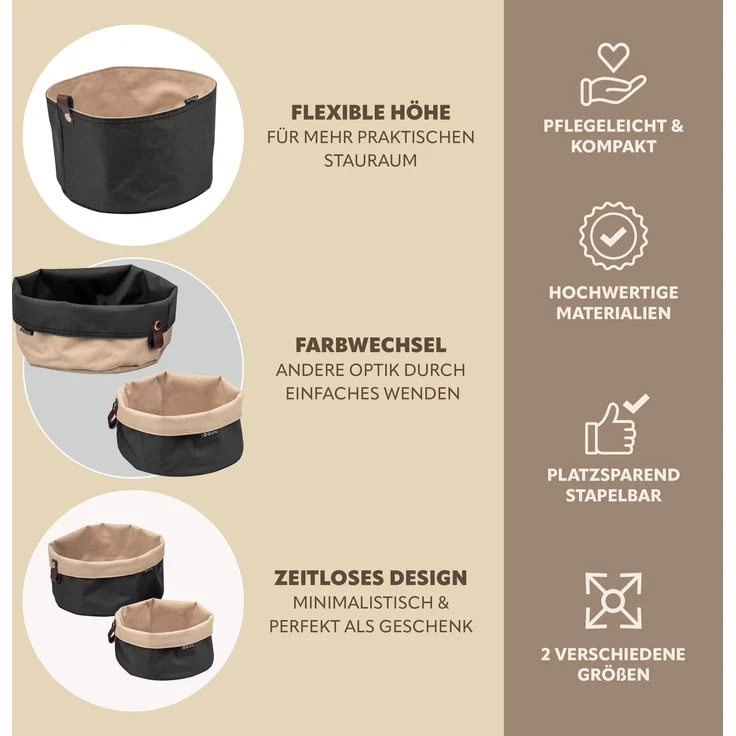 eluno Brotkörbe Novara 2er Set rund, Tetron, Anthrazit, ca. 25 x 15,5 x 25 cm (B/H/T) – Bild 3