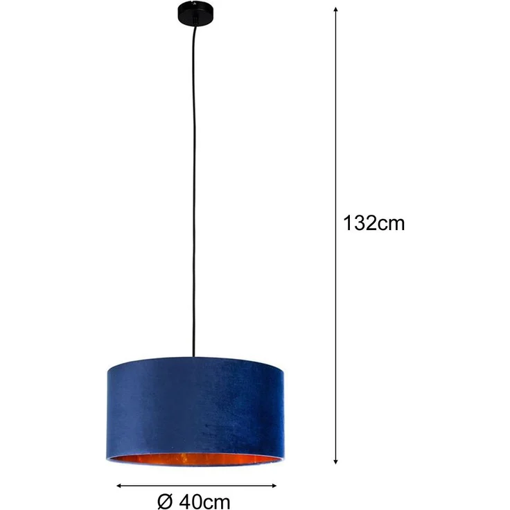 Smartwares 'Vintage' Pendelleuchte mit Lampenschirm, Samt, Ø 40cm, Blau – Bild 4