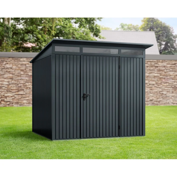 Hörmann 'Ecostar Trend' Metall-Gerätehaus mit Pultdach und 1-flügliger Tür, 238 x 238 x 232,3 cm (BxTxH), 5,7 m², Stahlblech anthrazitgrau – Bild 2