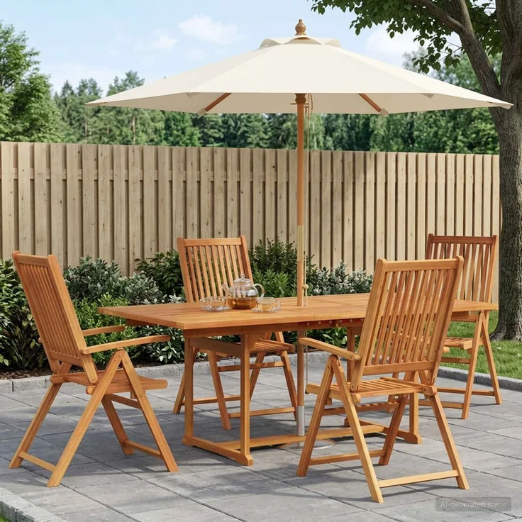 vidaXL Essgruppe für draußen mit Sonnenschirm 6 stk. 4-Sitzer 3438549 – Bild 1