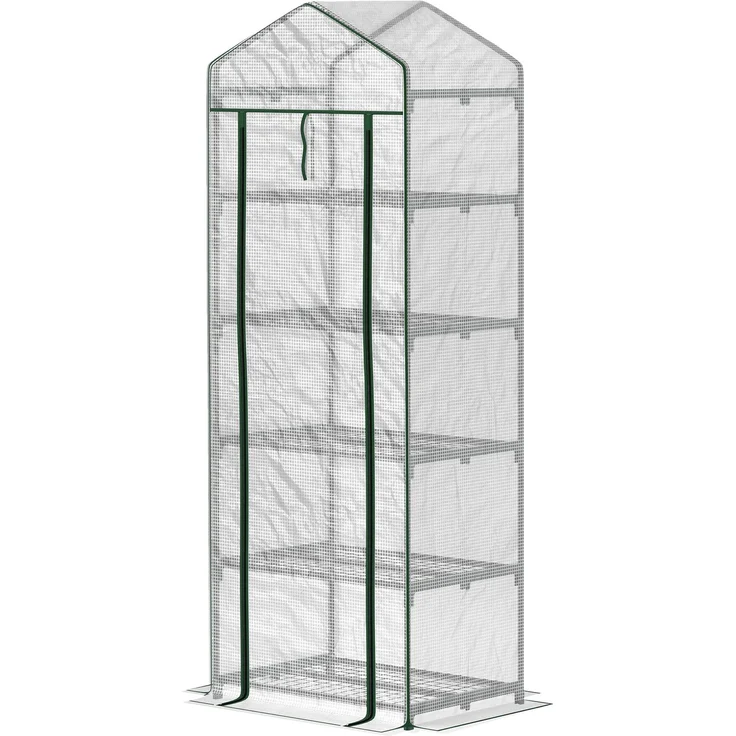 Wohnora-Balkon-Gartengewächshausregal, 5 Ebenen, 0,69 x 0,49 x 1,93 m, Stahlrahmen, abnehmbare weiße PE-Abdeckung,H 1930cm x T 700cm x B 490cm,Weiß – Bild 3