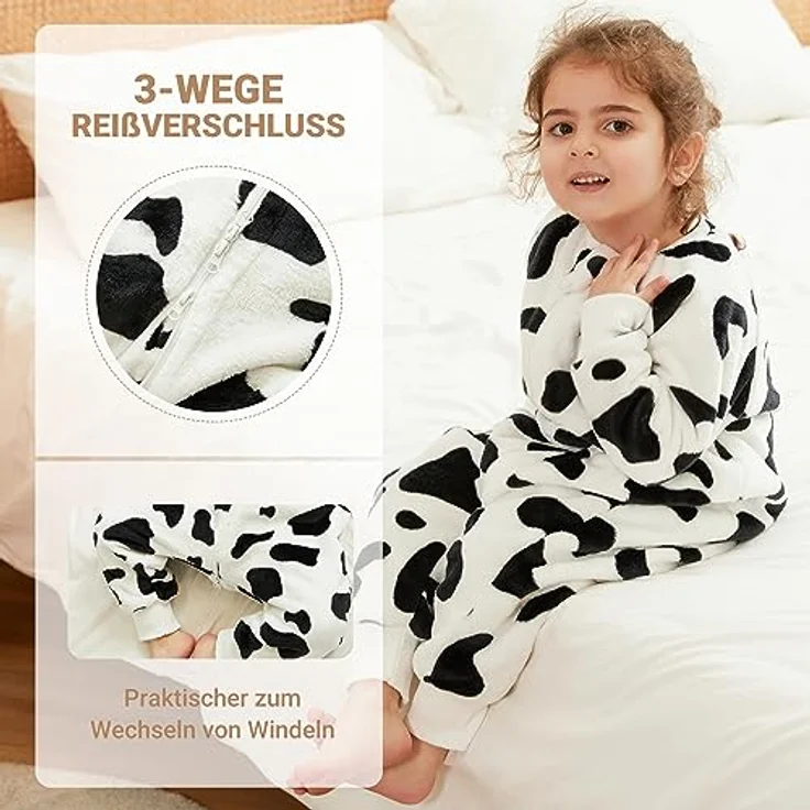 XQ&XG Baby Schlafsack mit Füßen 2.0 Tog,Kinderschlafsack mit langen Ärmeln,Schlafsack Kinder mit Beinen für mädchen und Junge,Kuh,130 – Bild 5