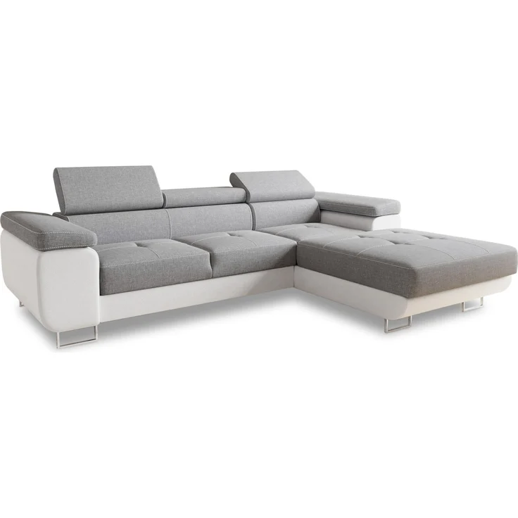 Ecksofa Divo mit Schlaffunktion, Bettkasten und einstellbare Kopfstützen (Weiß + Grau (Soft 017 + Sawana 21), Ecksofa Rechts) – Bild 2