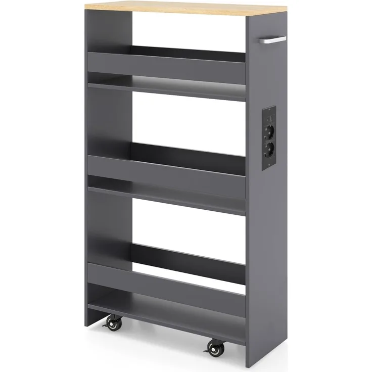20 cm schlanker Aufbewahrungswagen mit Ladestation 4-stufiger rollbarer Küchenwagen mit Griff Grau