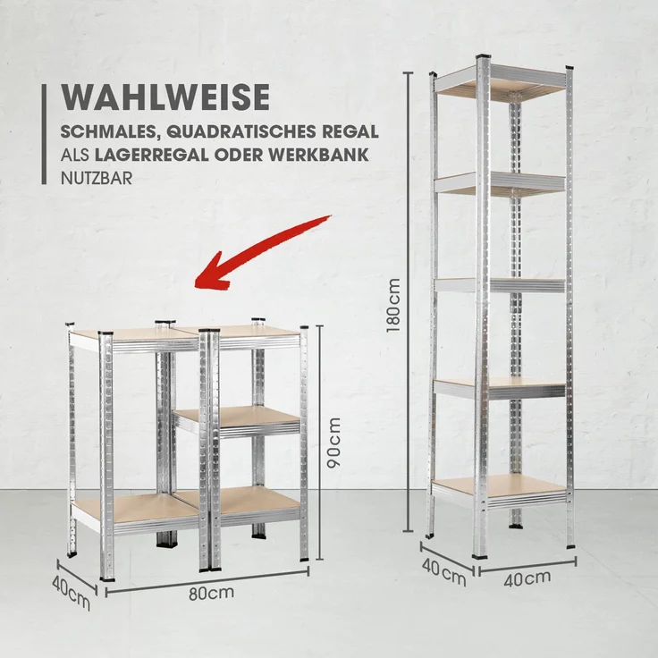 EASYmaxx Schwerlastregal-Set mit 5 belastbarenHolzböden 2-tlg. silber/holzfarben – Bild 7
